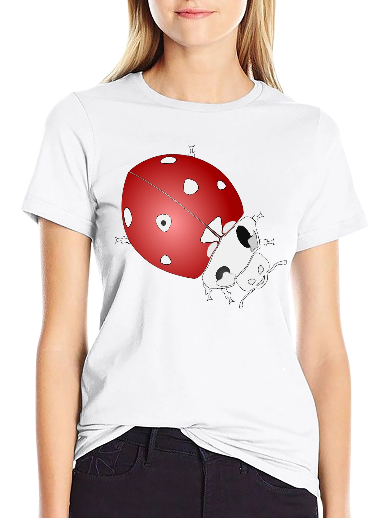 Ladybug Graphic Print Tee - Black Cotton Blend T-Shirt
