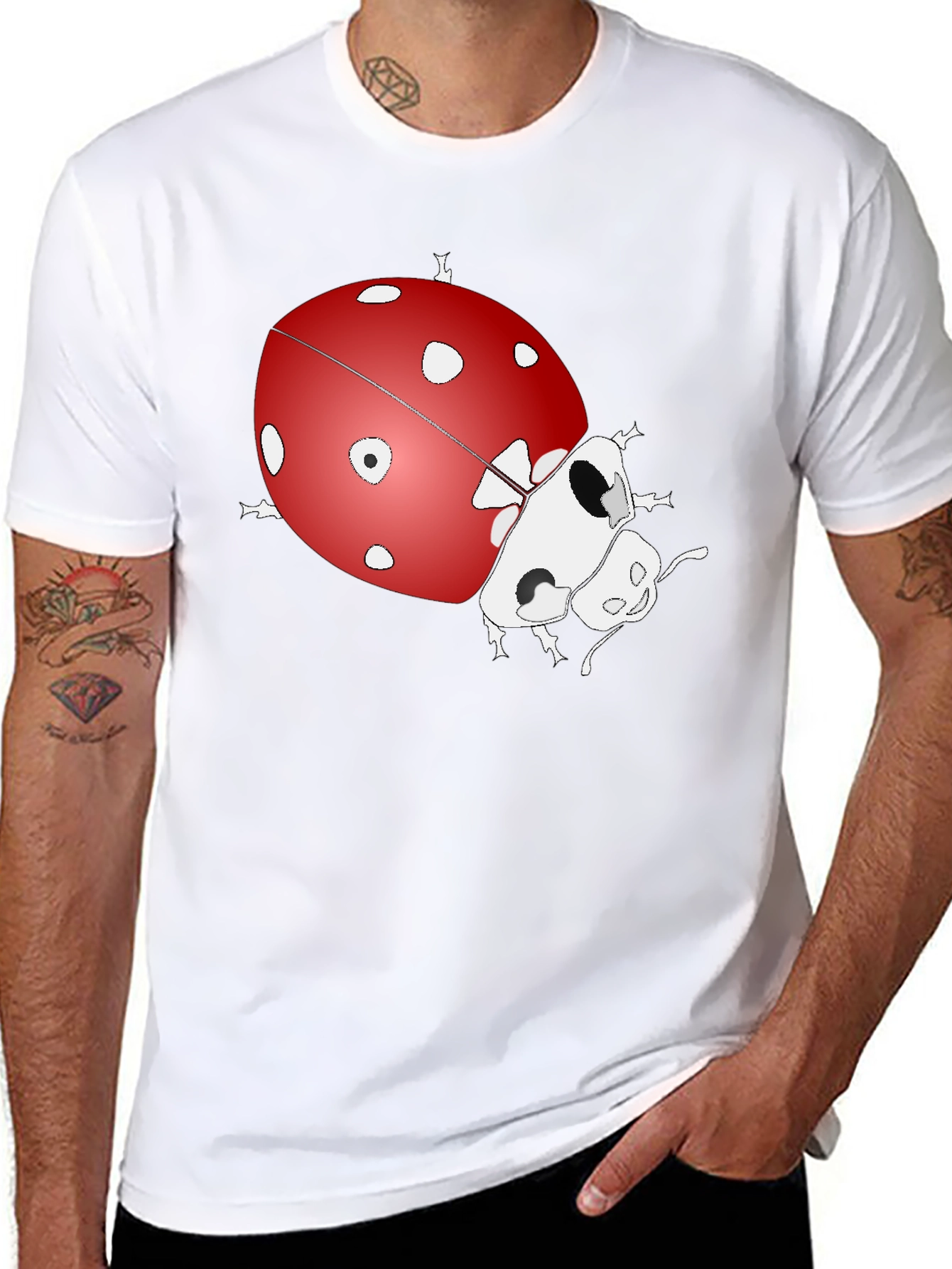 Ladybug Graphic Print Tee - Black Cotton Blend T-Shirt