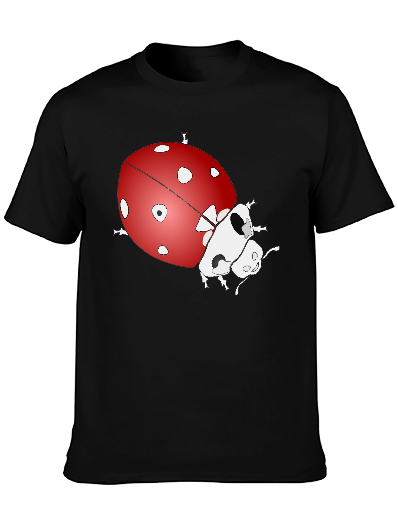 Ladybug Graphic Print Tee - Black Cotton Blend T-Shirt