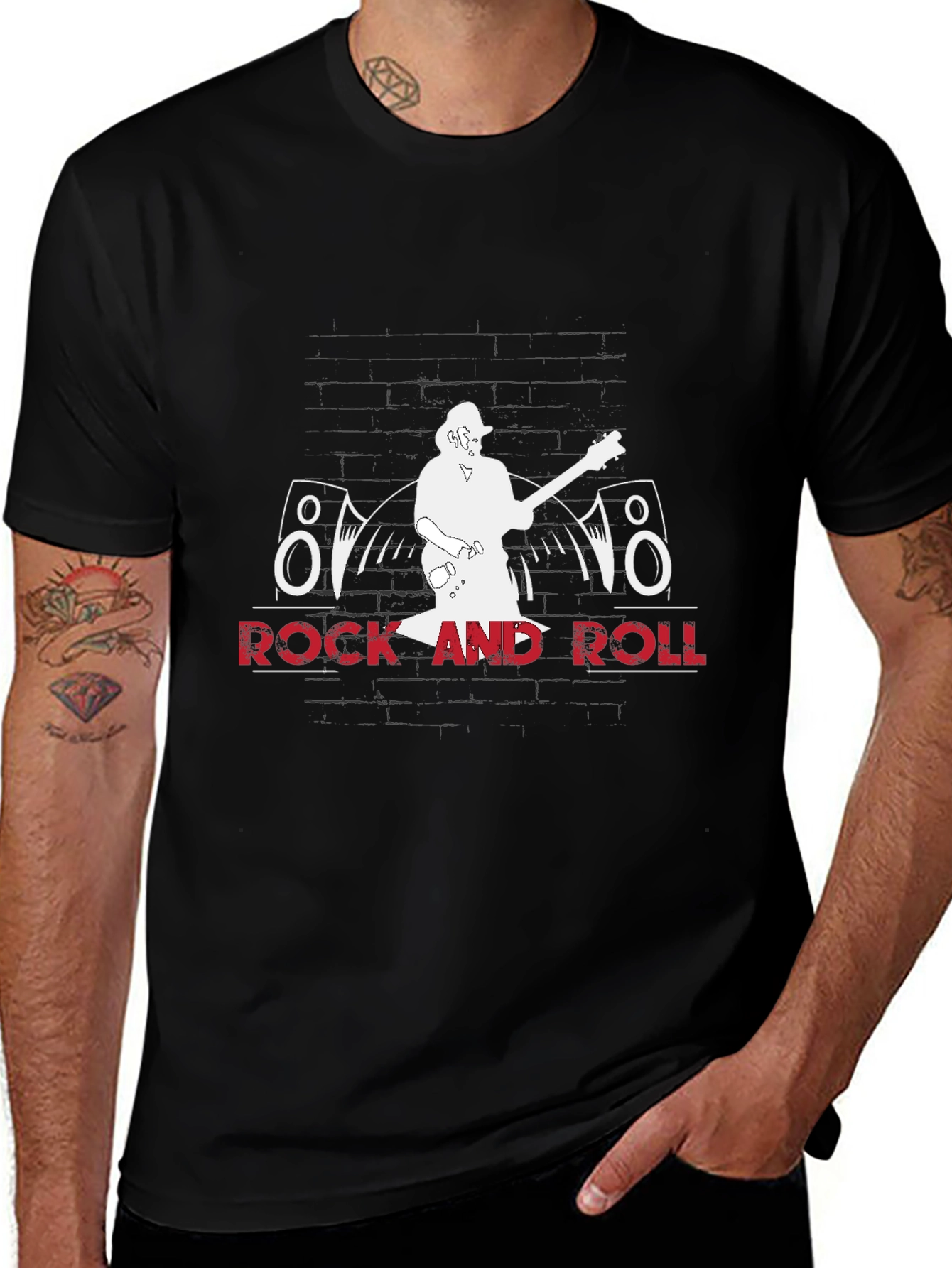 Rock and Roll Graphic Tee - Black Cotton T-Shirt