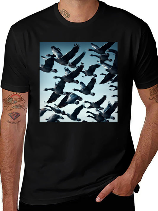 Mens Black T-Shirt with Flying Geese Print