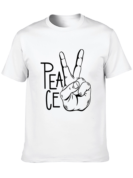 Peace Sign Graphic Tee - Black Cotton Casual Top
