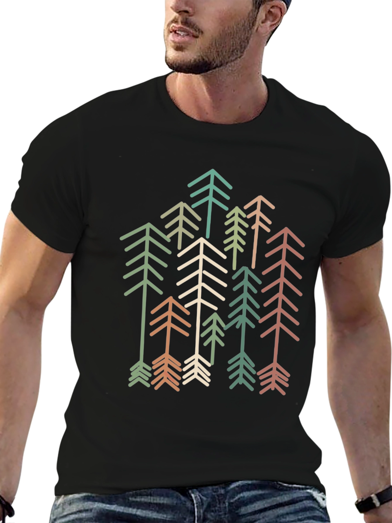 Retro Geometric Tree Graphic Tee - Stylish Comfort