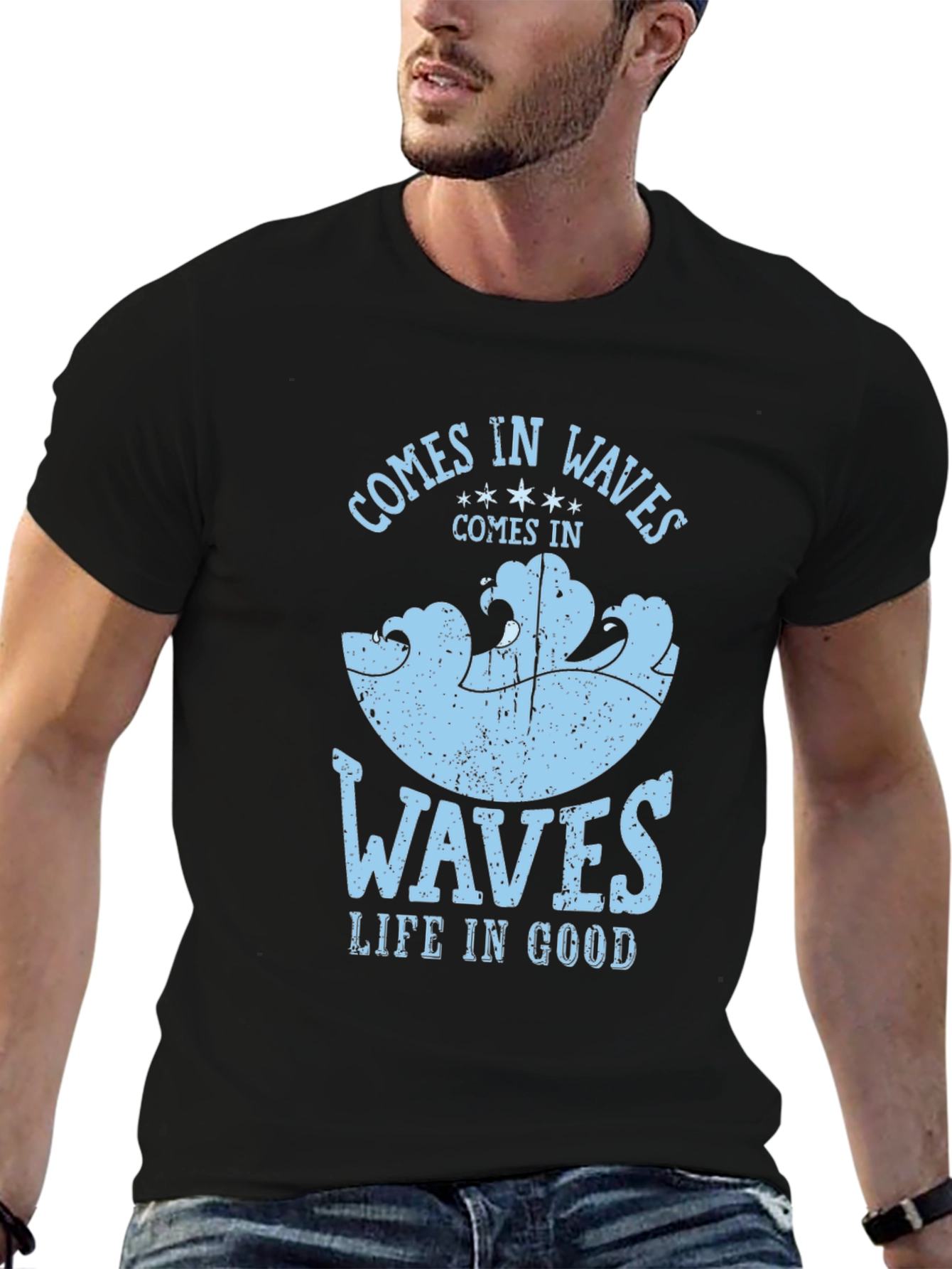 Comes in Waves Graphic Tee - Mens Black T-Shirt
