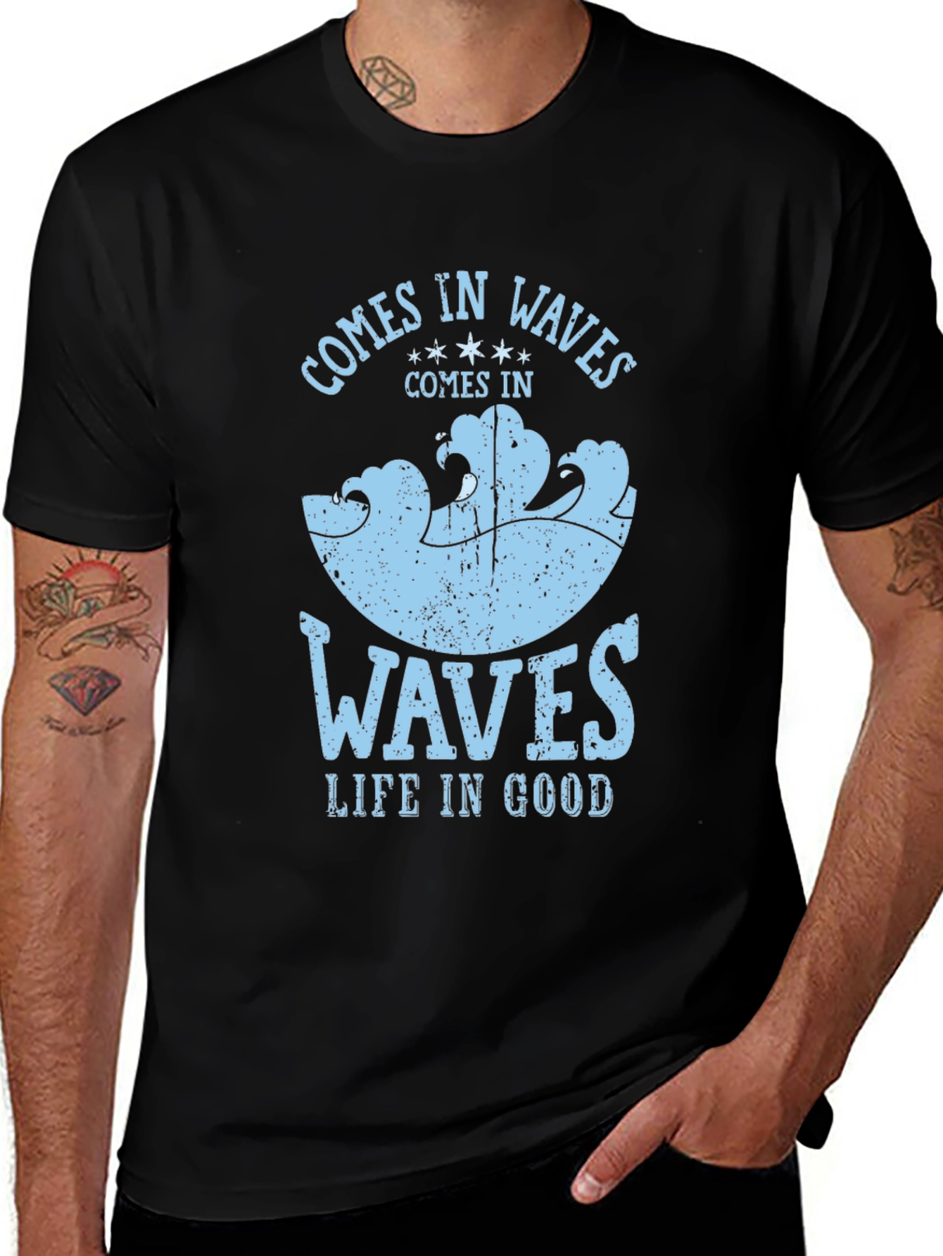 Comes in Waves Graphic Tee - Mens Black T-Shirt