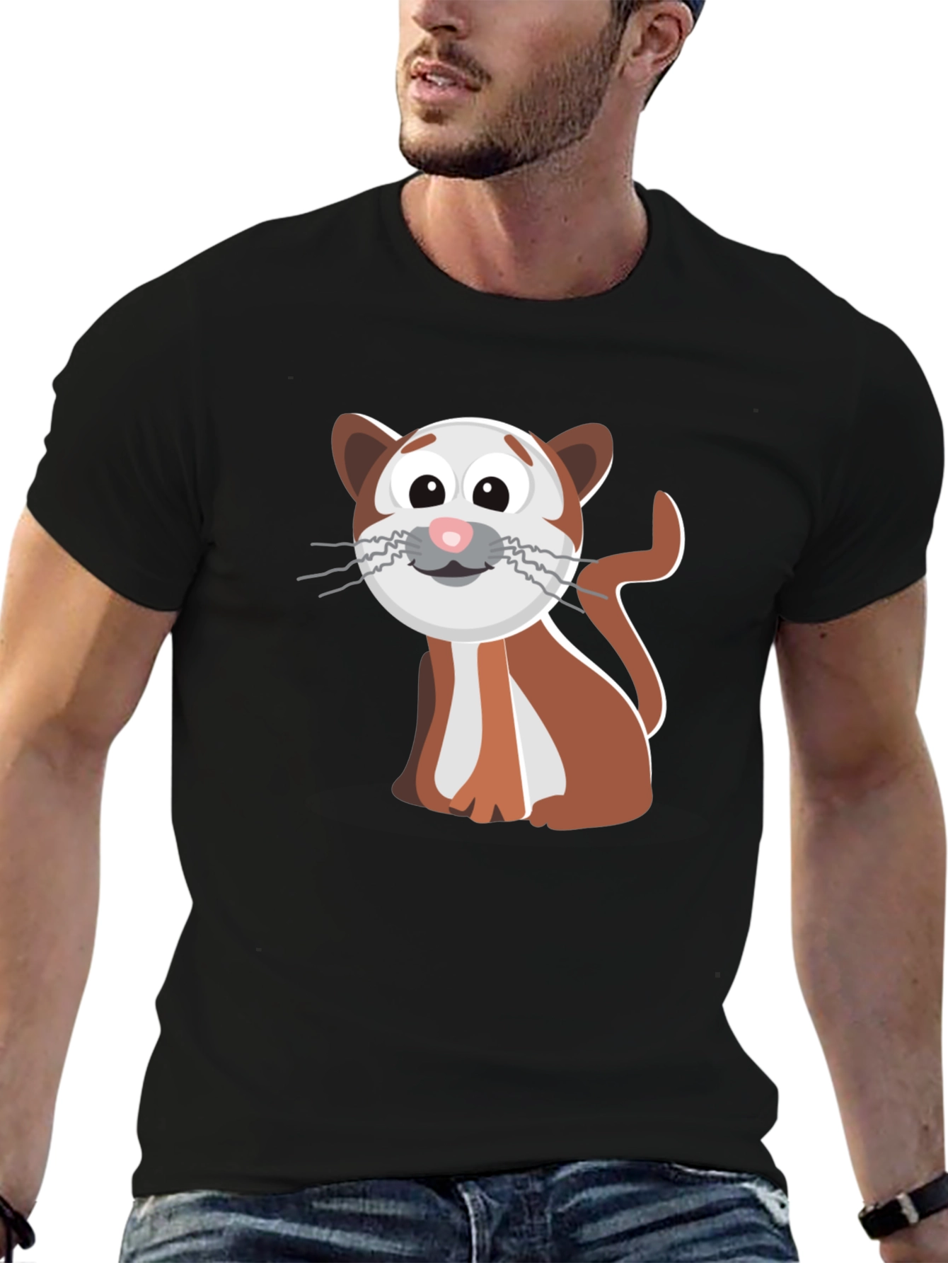 Cute Cartoon Cat Graphic Tee - Black T-Shirt
