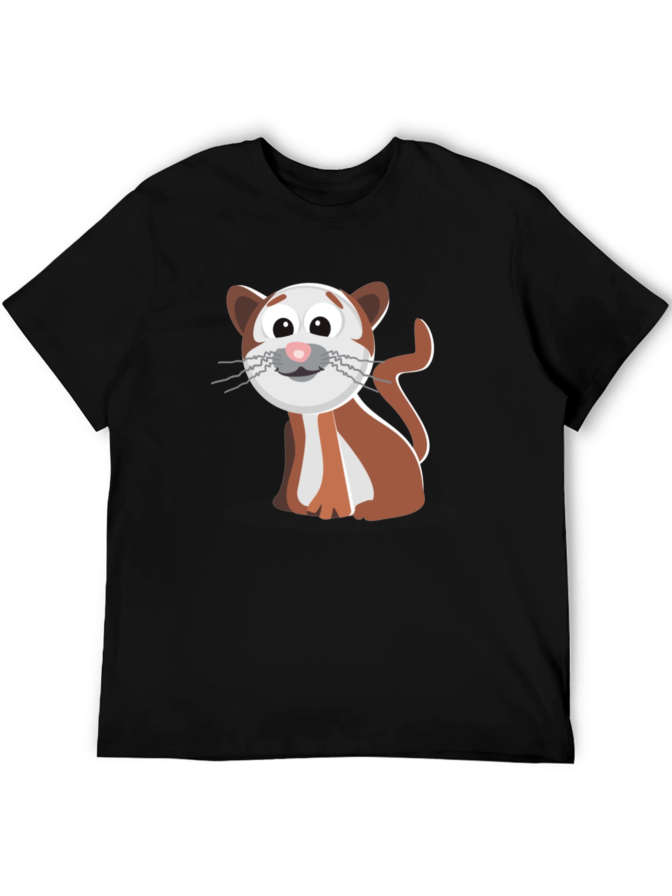 Cute Cartoon Cat Graphic Tee - Black T-Shirt