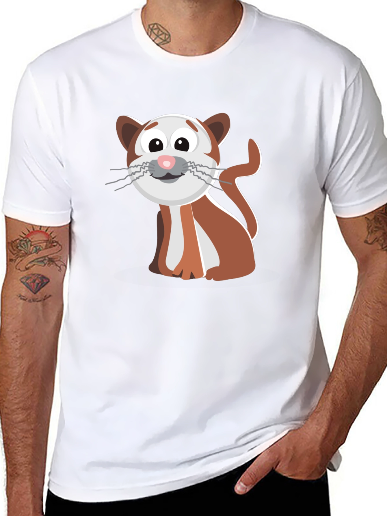 Cute Cartoon Cat Graphic Tee - Black T-Shirt
