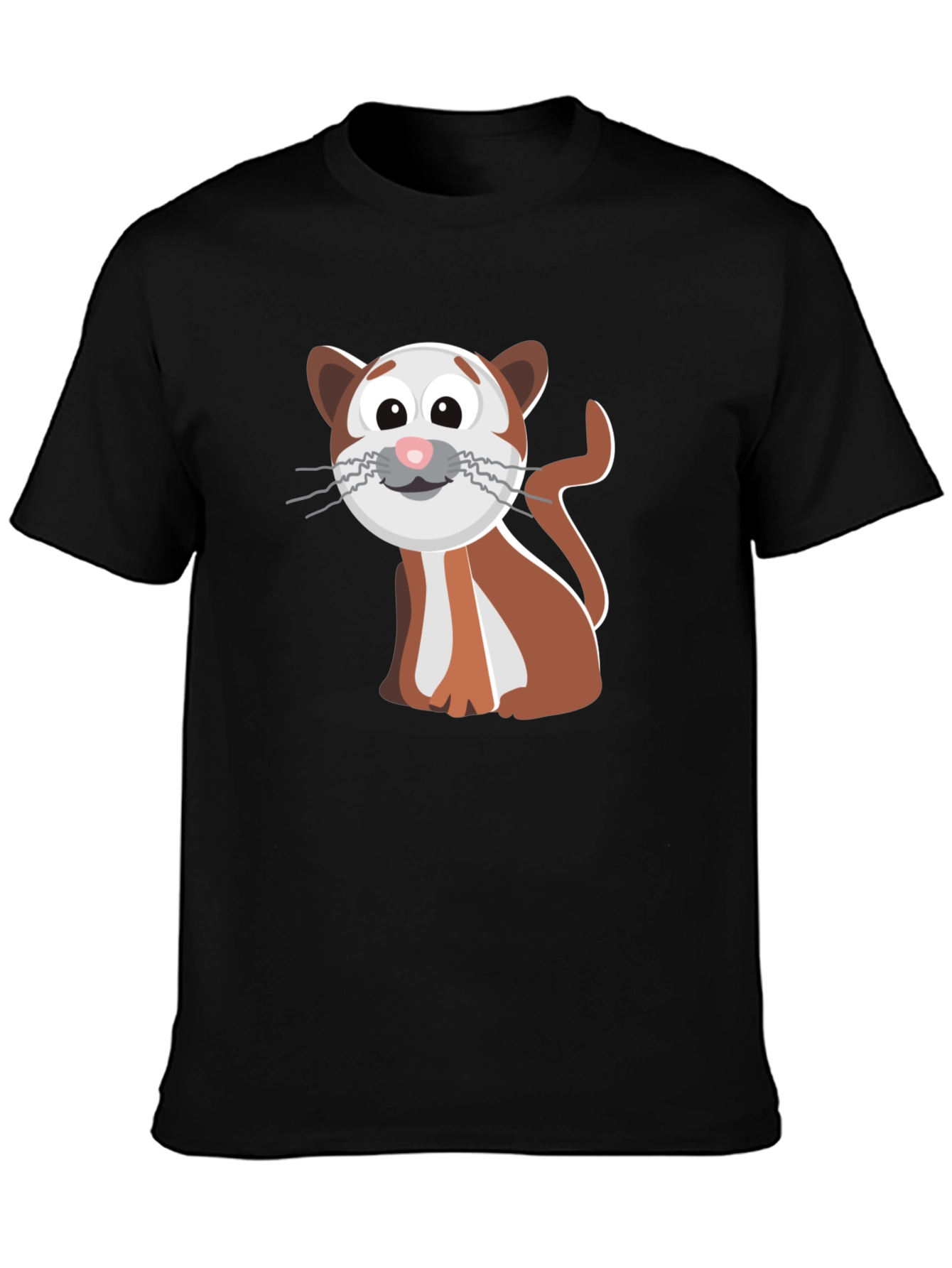 Cute Cartoon Cat Graphic Tee - Black T-Shirt