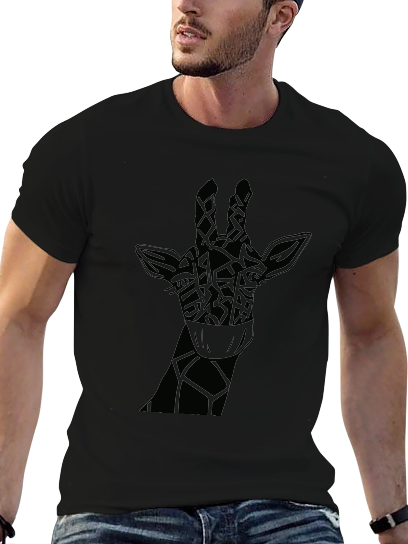 Giraffe Face Mask Black T-Shirt