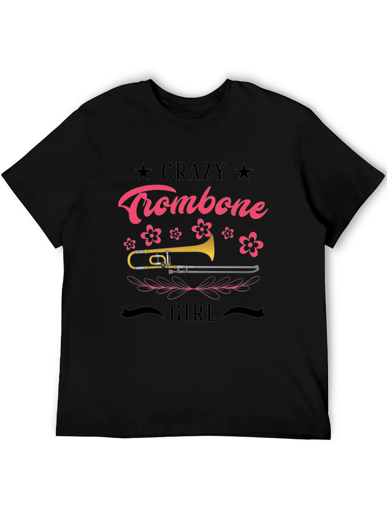 Crazy Trombone Girl Black T-Shirt