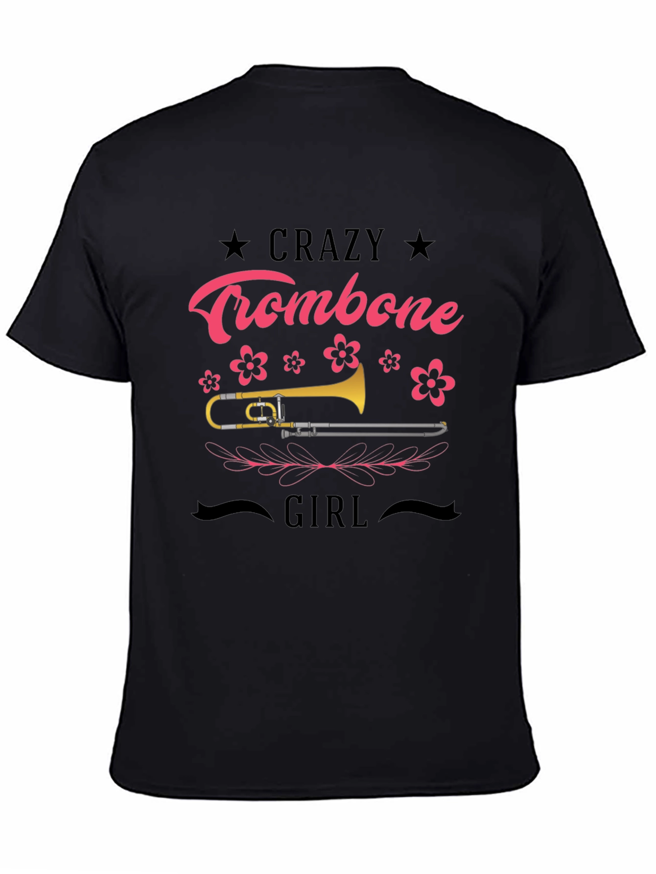 Crazy Trombone Girl Black T-Shirt