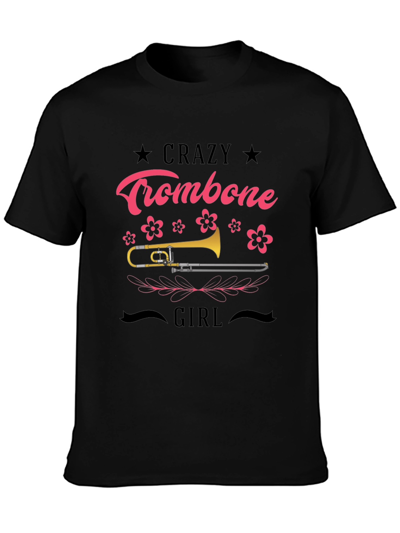 Crazy Trombone Girl Black T-Shirt