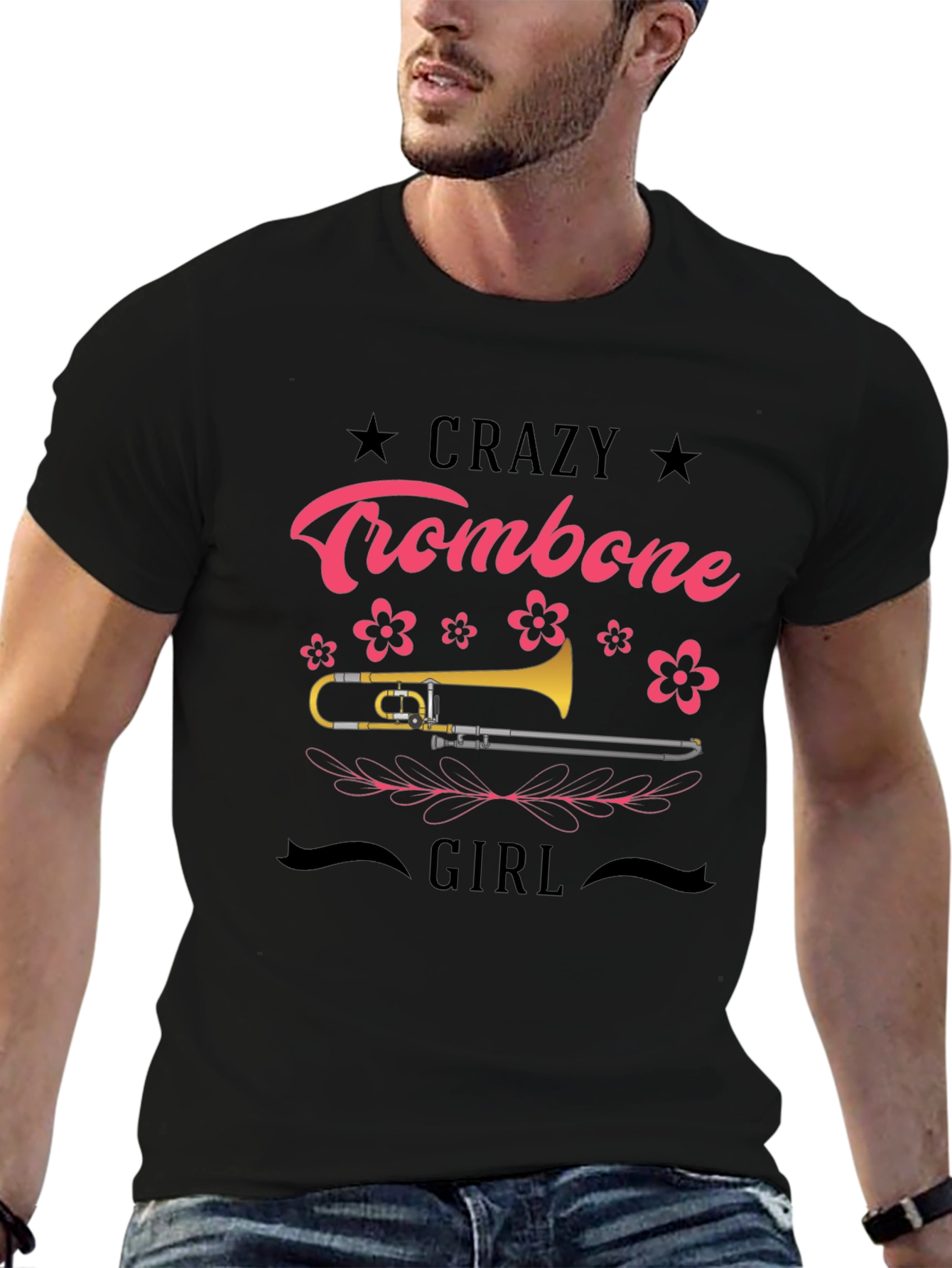 Crazy Trombone Girl Black T-Shirt