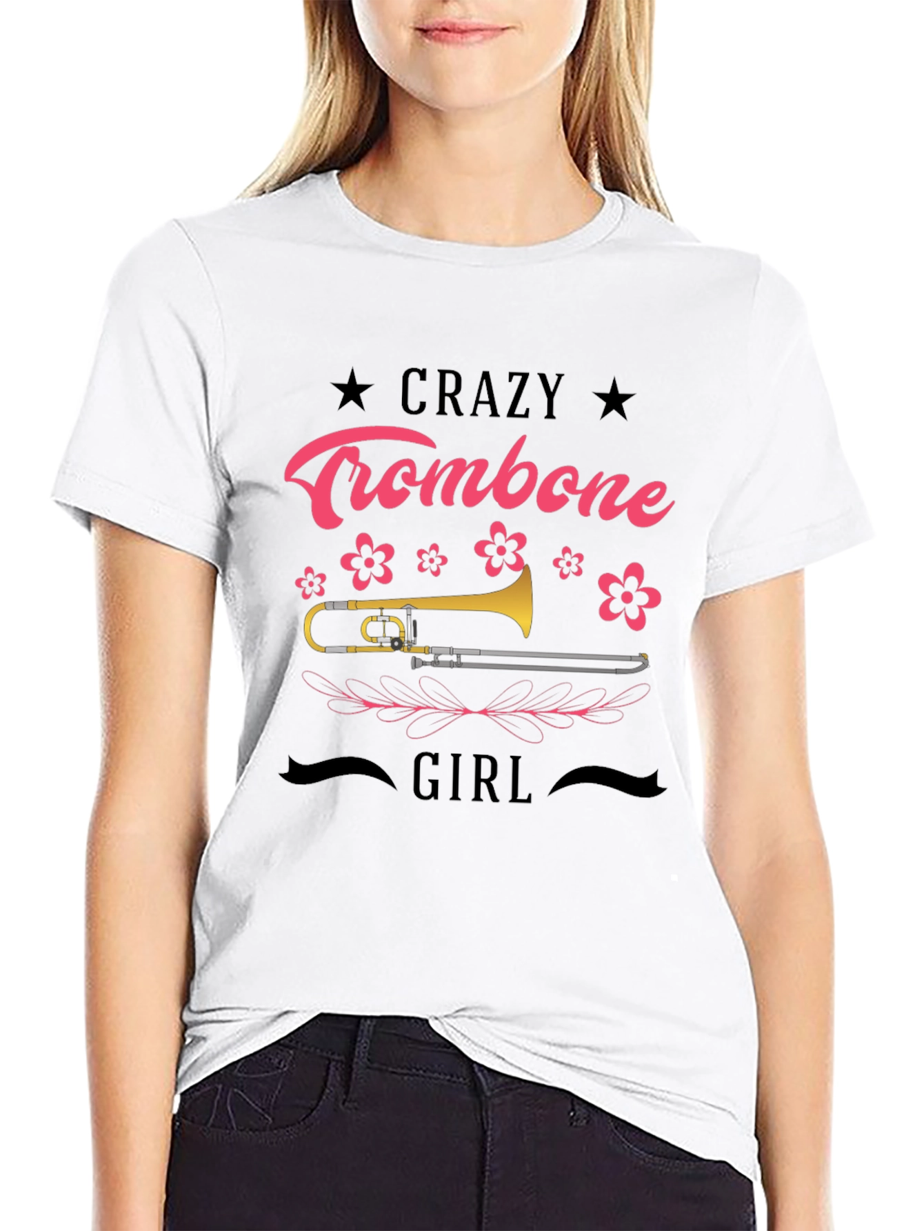 Crazy Trombone Girl Black T-Shirt