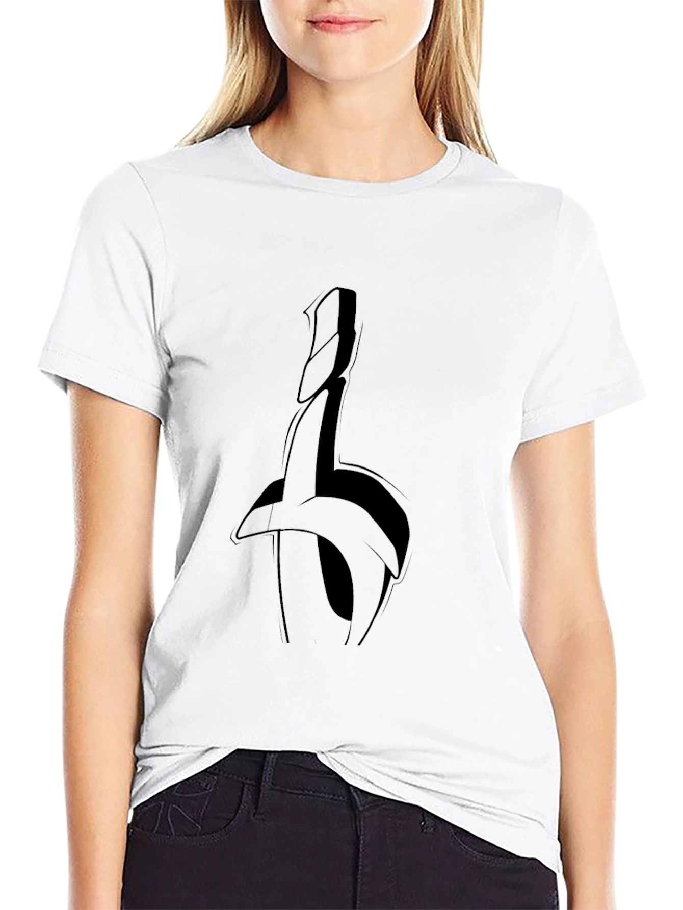 Abstract Sword Graphic Tee - Black Casual Top