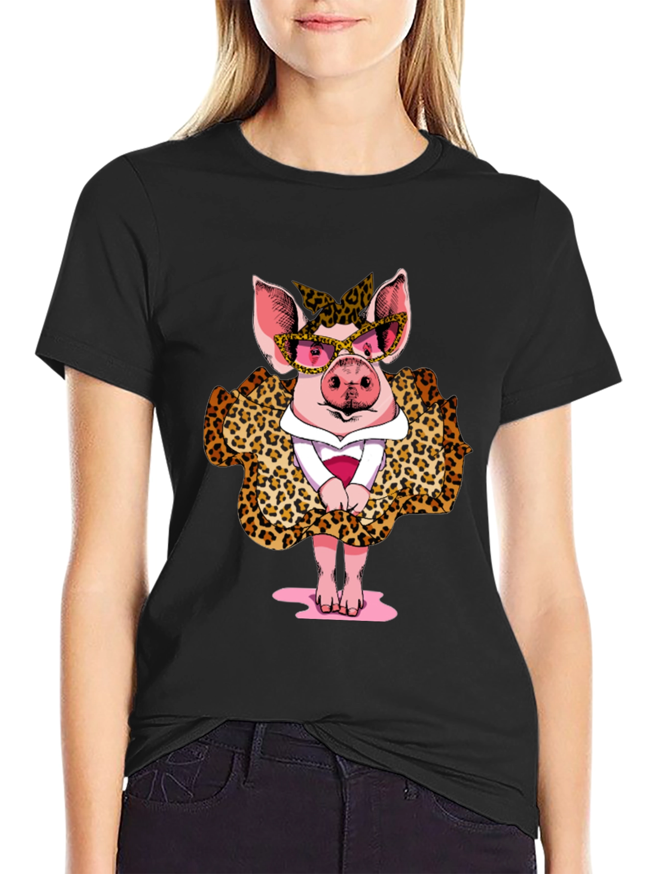 Pig in Leopard Print T-Shirt