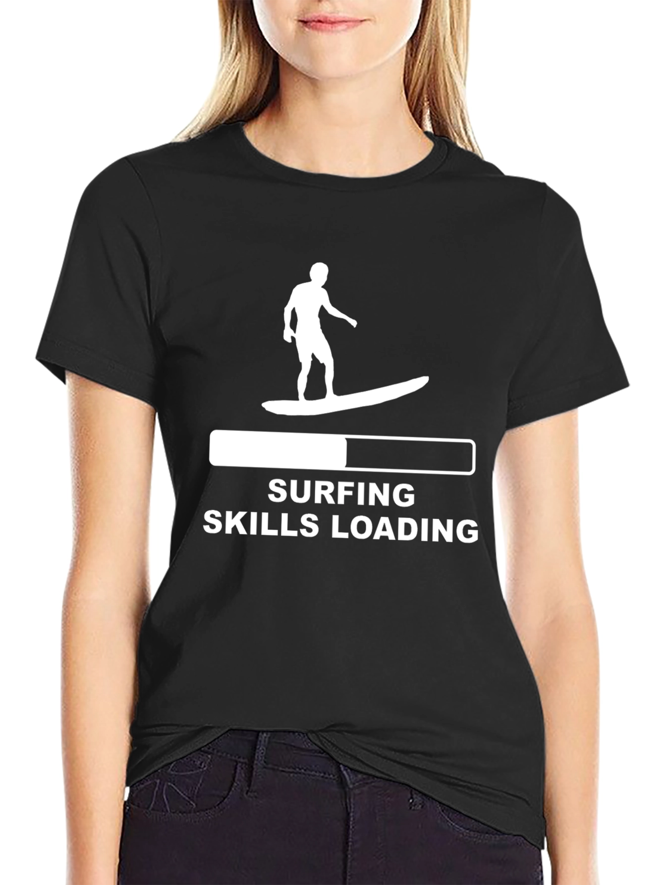Surfing Skills Loading Graphic Tee - Black Cotton T-Shirt
