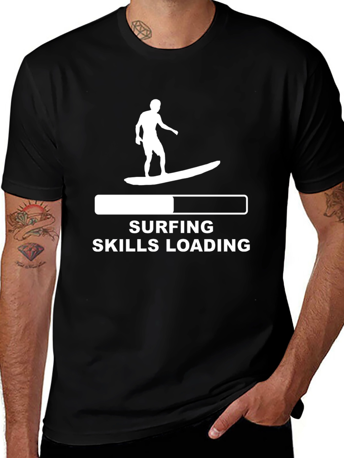 Surfing Skills Loading Graphic Tee - Black Cotton T-Shirt