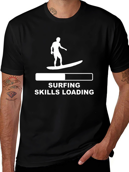 Surfing Skills Loading Graphic Tee - Black Cotton T-Shirt