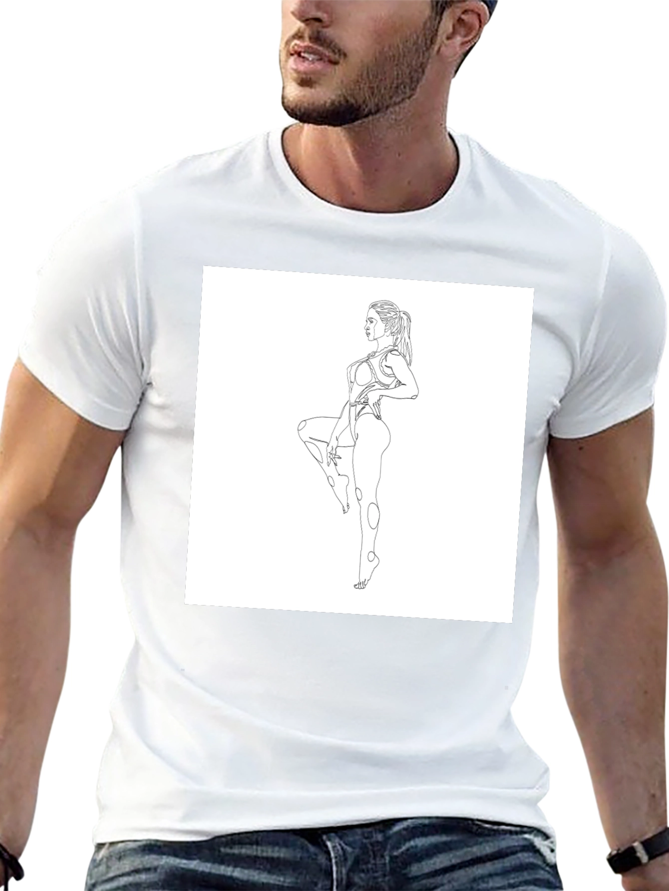 Line Art Woman Black T-Shirt