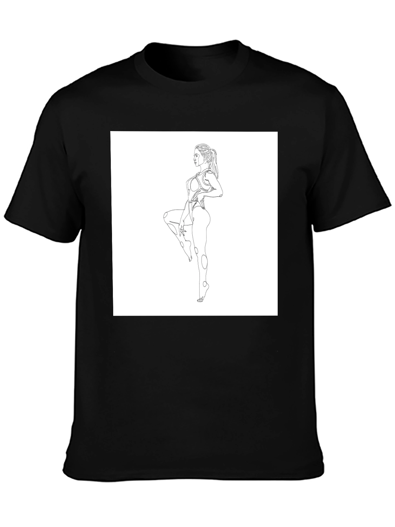 Line Art Woman Black T-Shirt