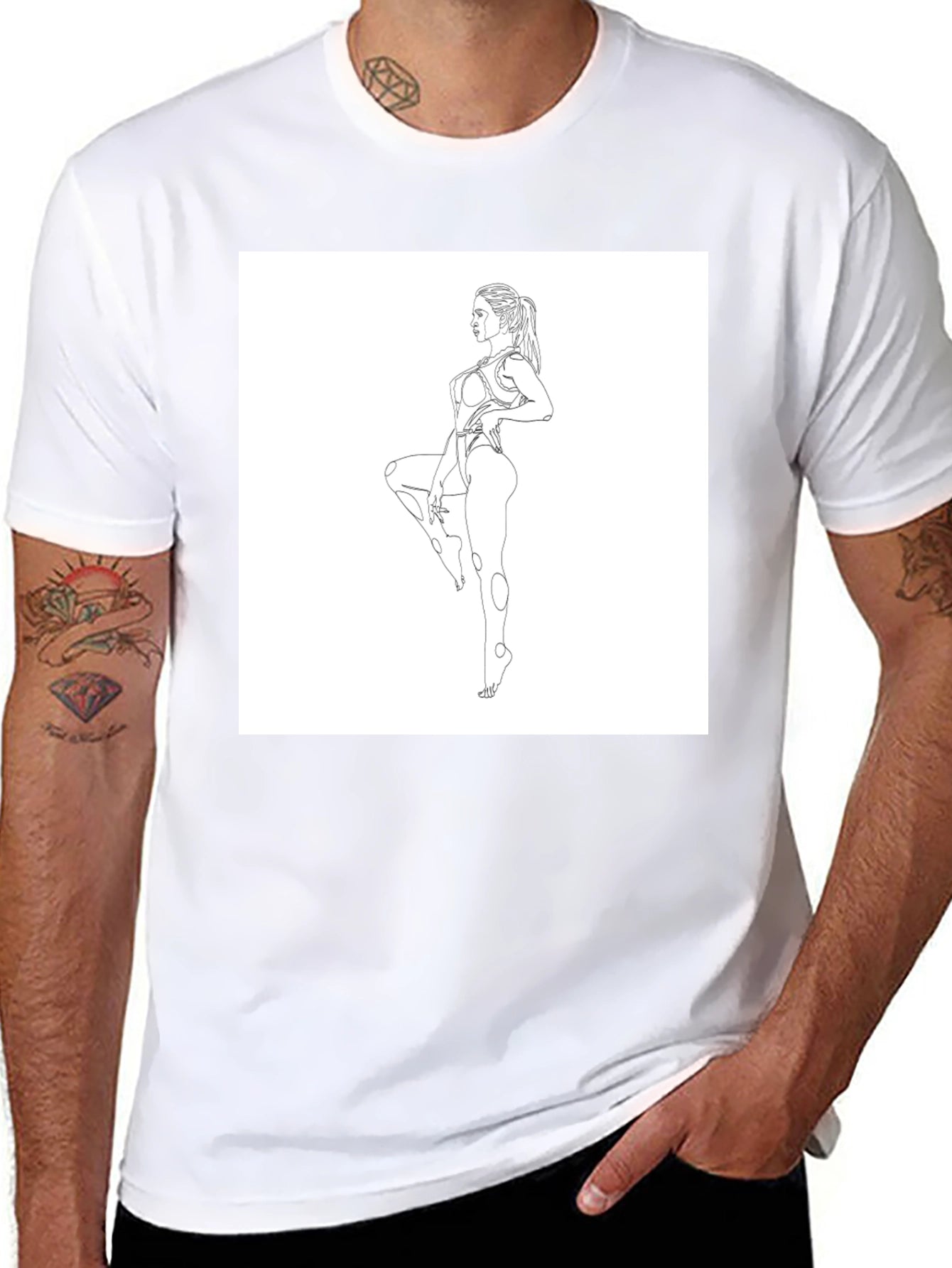 Line Art Woman Black T-Shirt