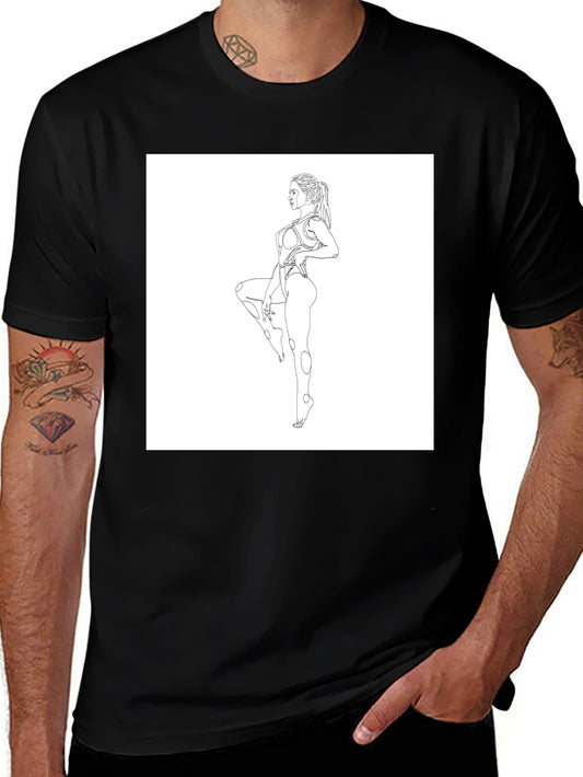 Line Art Woman Black T-Shirt