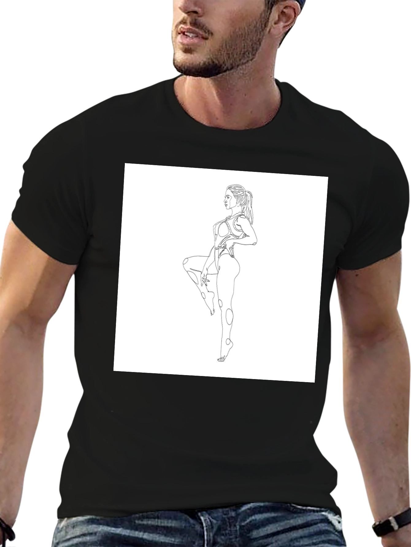 Line Art Woman Black T-Shirt