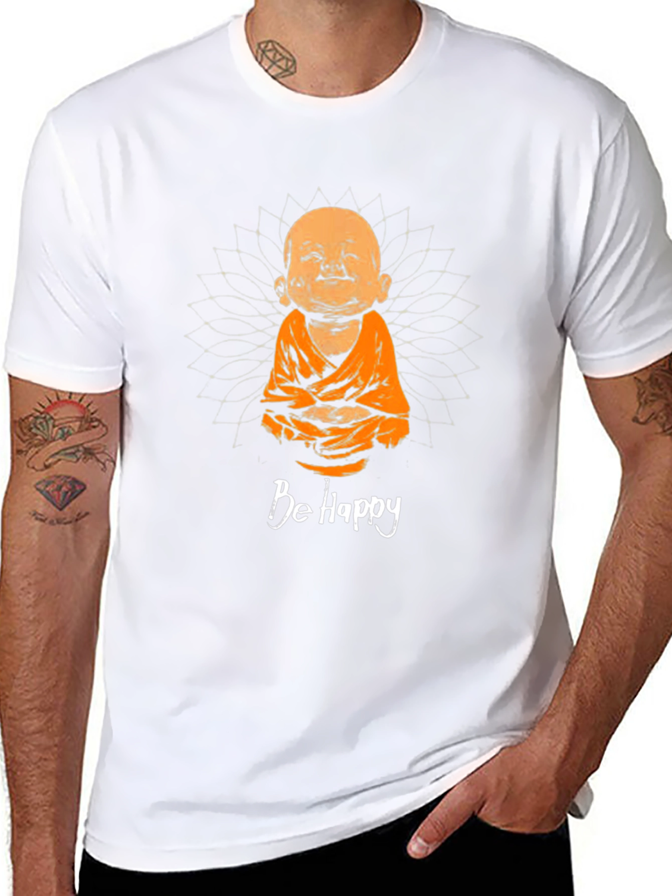 Be Happy Buddha Graphic Tee - Unisex Black T-Shirt