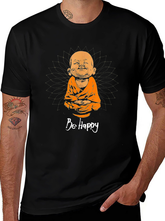 Be Happy Buddha Graphic Tee - Unisex Black T-Shirt