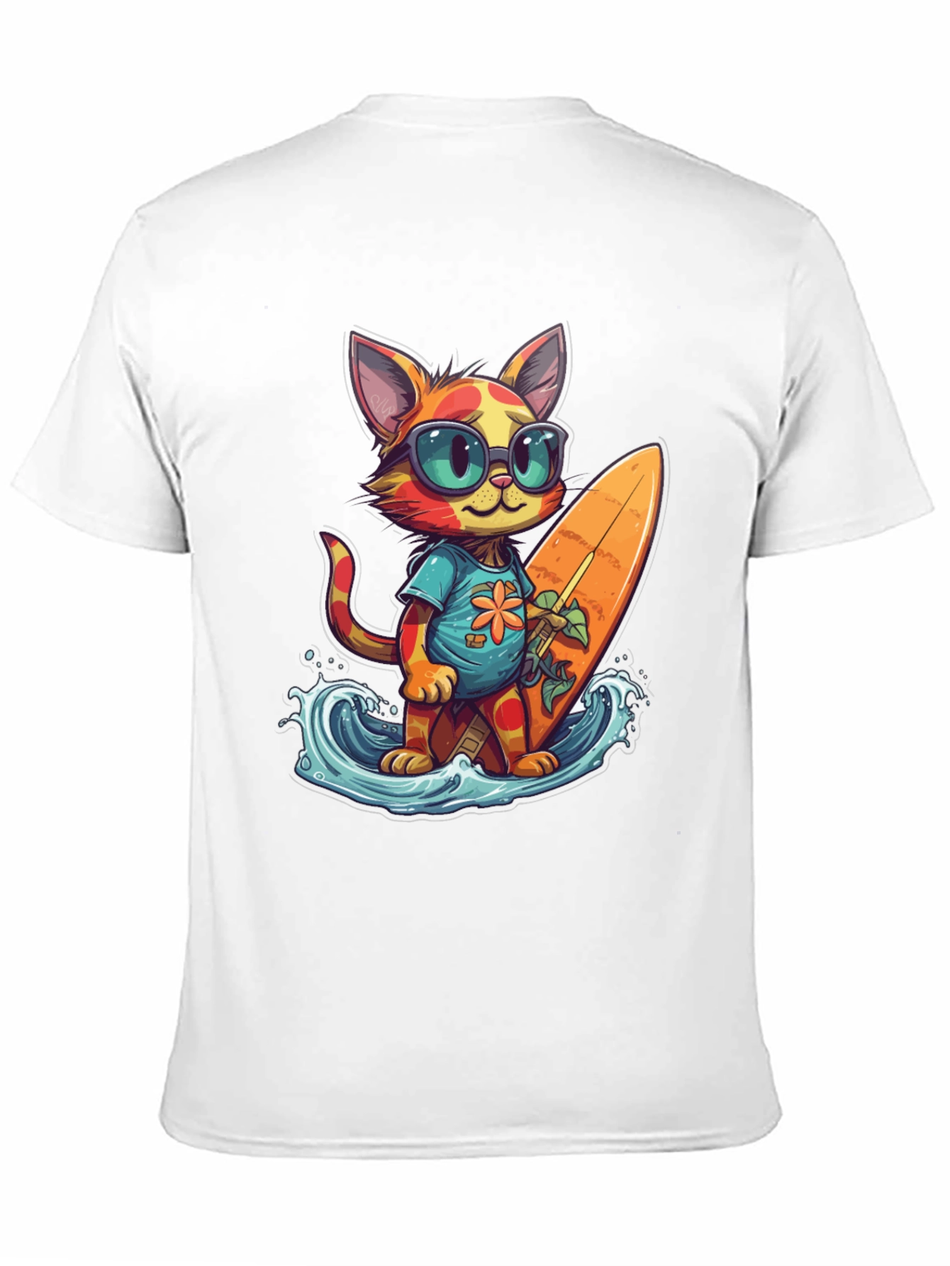 Surfing Cat Graphic Tee - Cool Summer Vibes