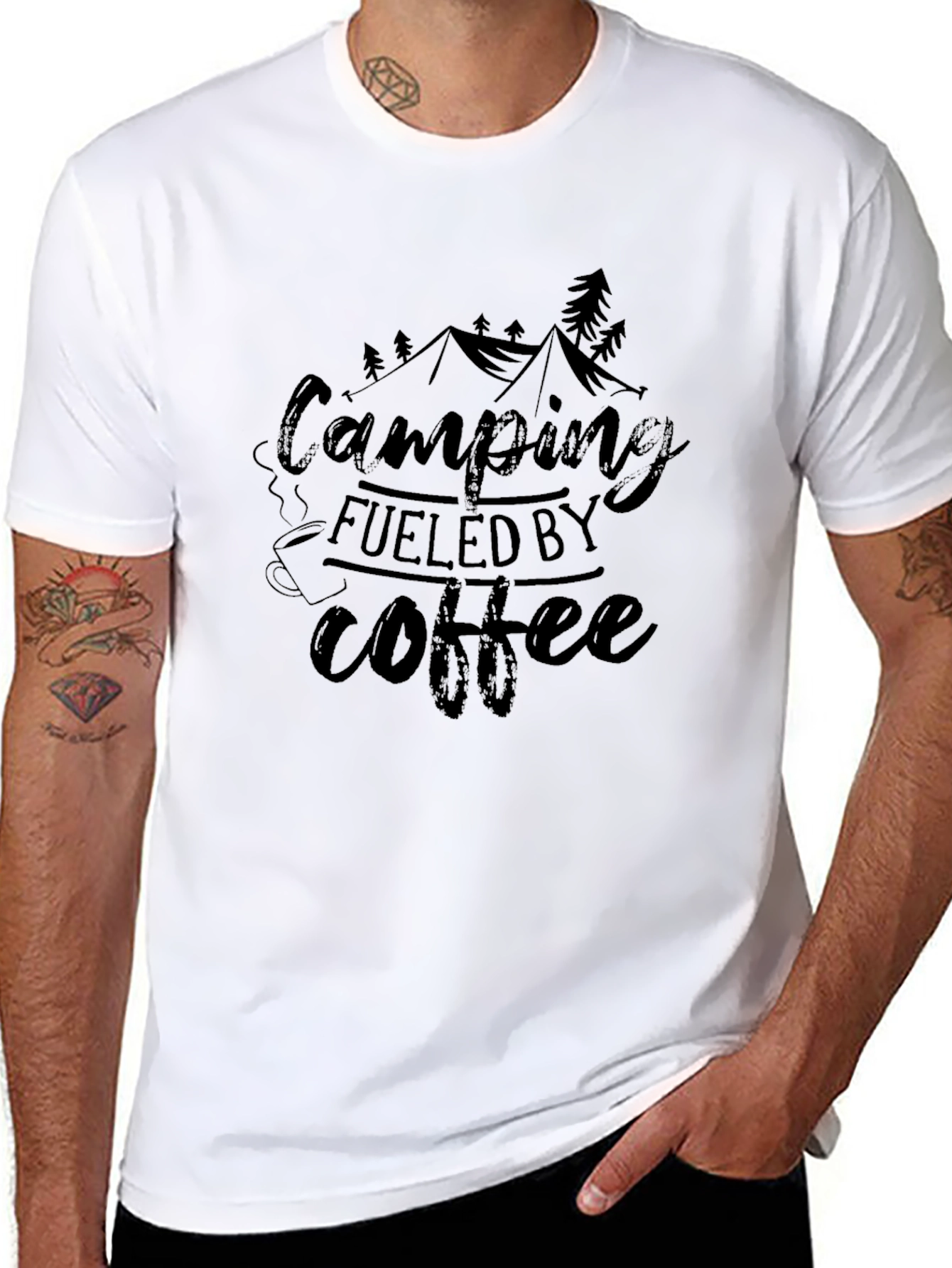 Camping Fueled by Coffee Black Graphic T-Shirt