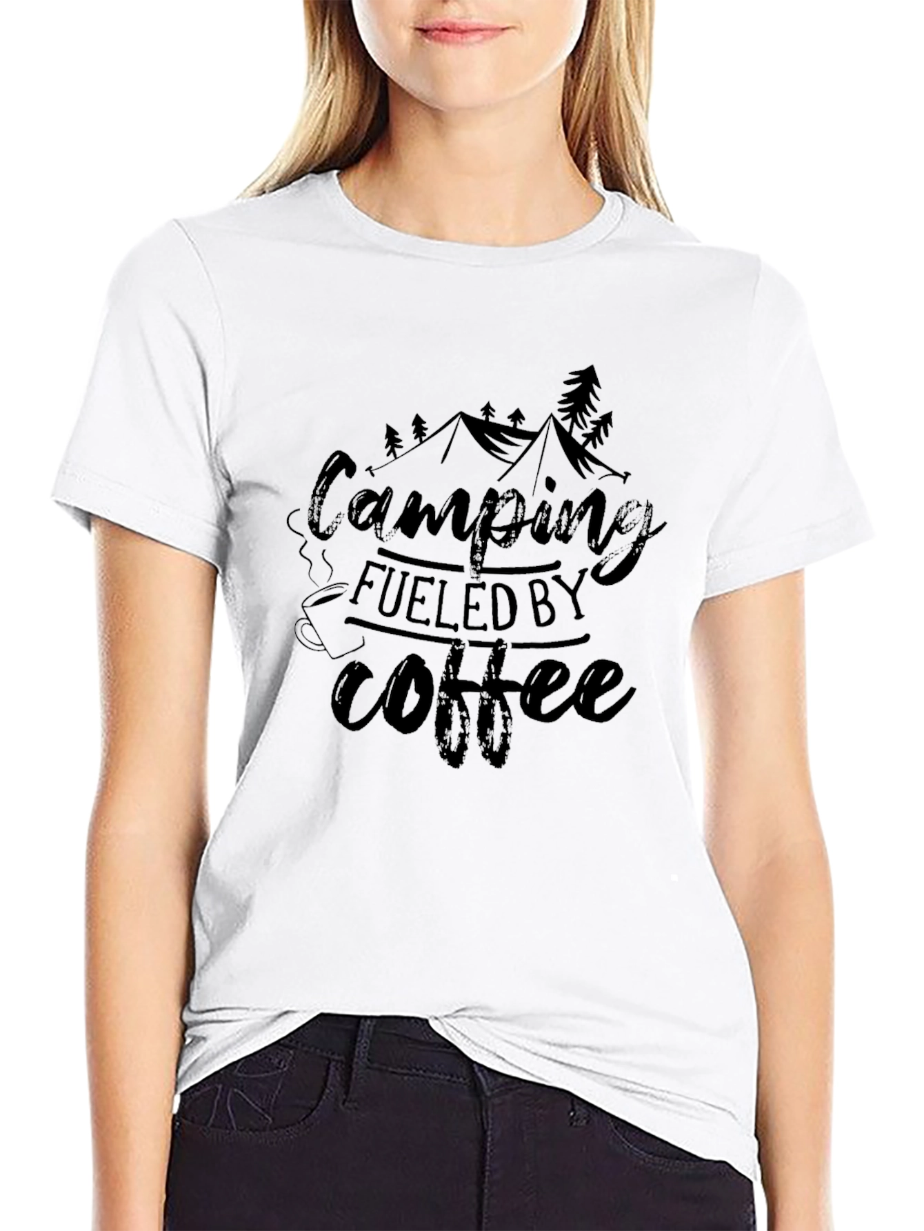 Camping Fueled by Coffee Black Graphic T-Shirt