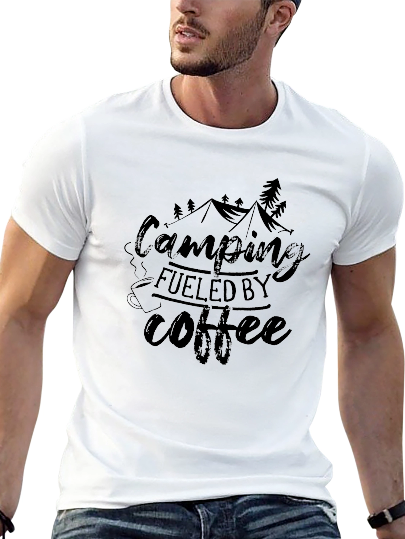 Camping Fueled by Coffee Black Graphic T-Shirt