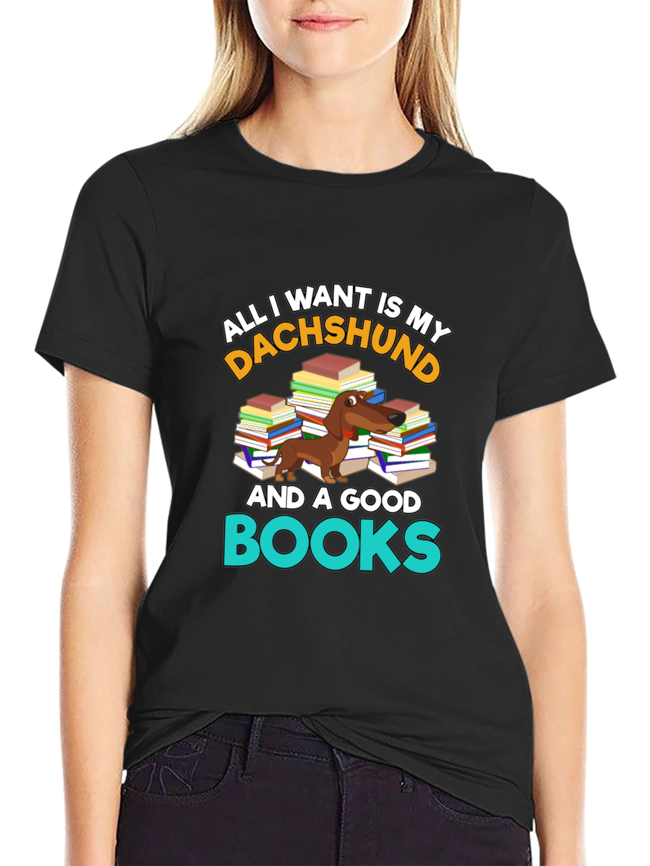 Dachshund and Books T-Shirt