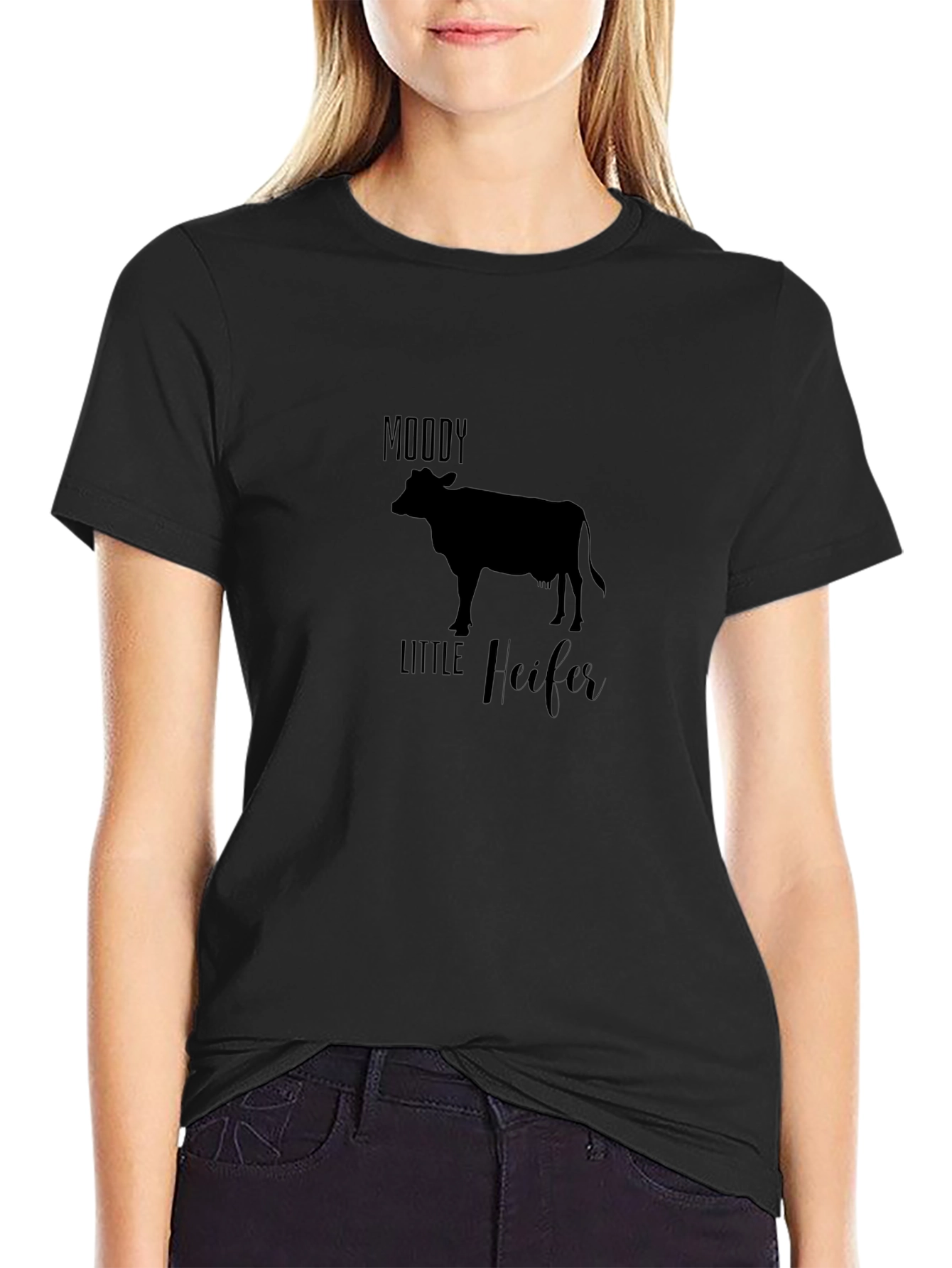 Moody Little Heifer Black Tee