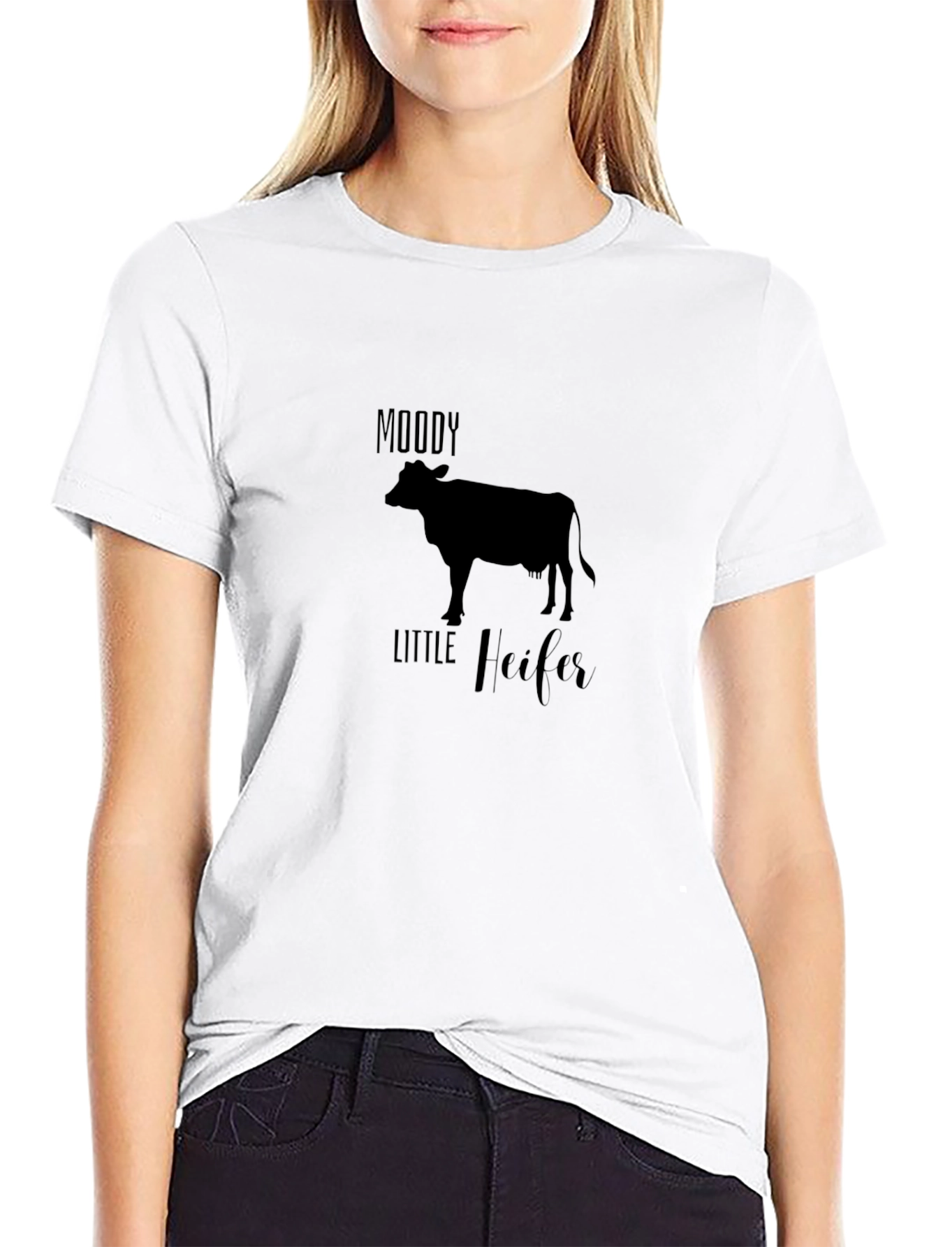 Moody Little Heifer Black Tee