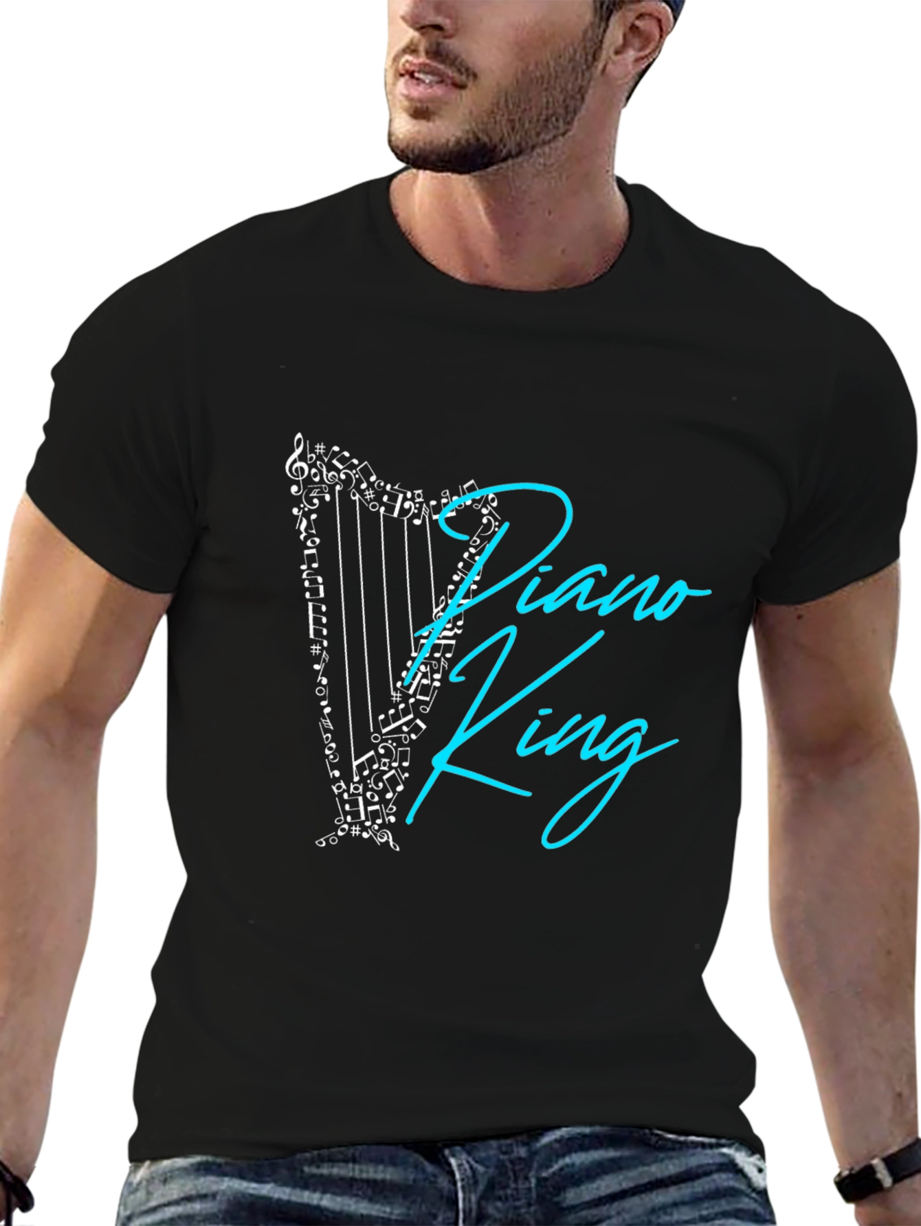 Piano King Graphic T-Shirt - Musical Harp Design