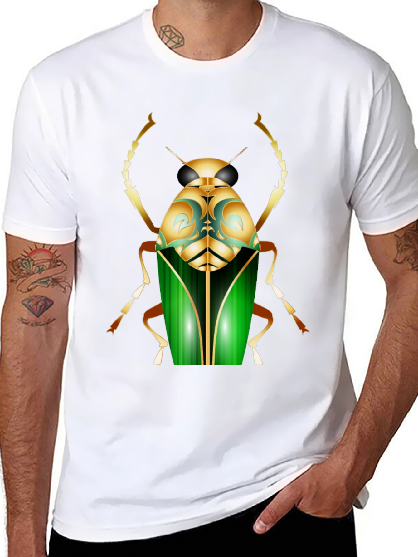 Mens Black T-Shirt with Bold Beetle Graphic
