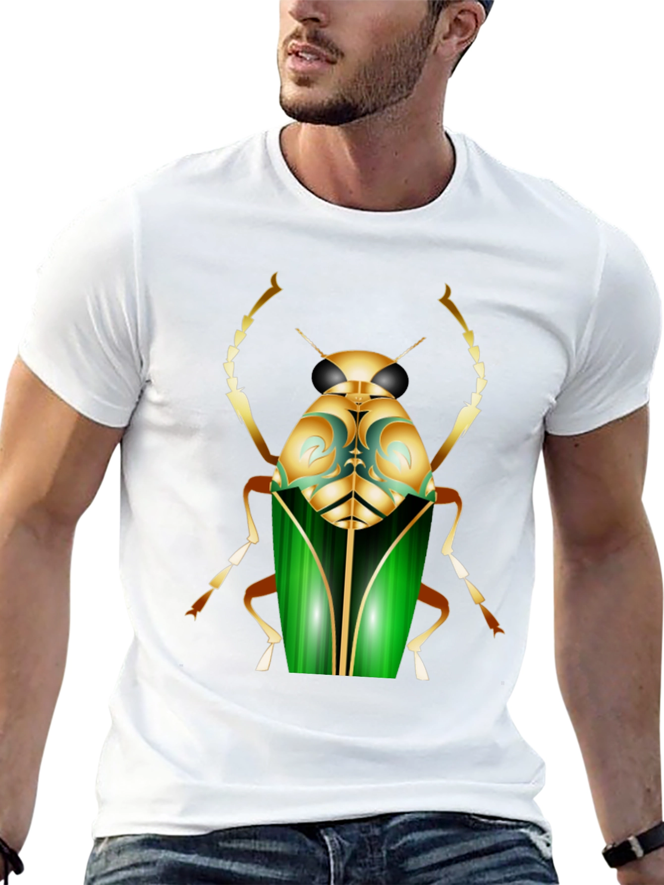 Mens Black T-Shirt with Bold Beetle Graphic