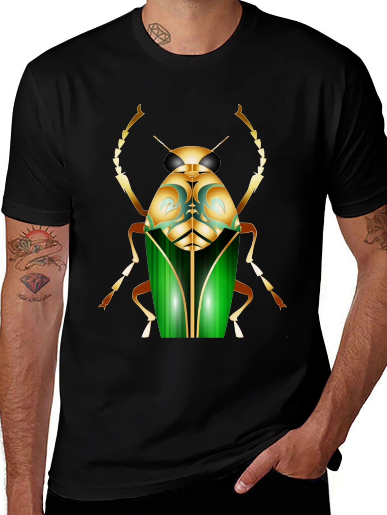 Mens Black T-Shirt with Bold Beetle Graphic