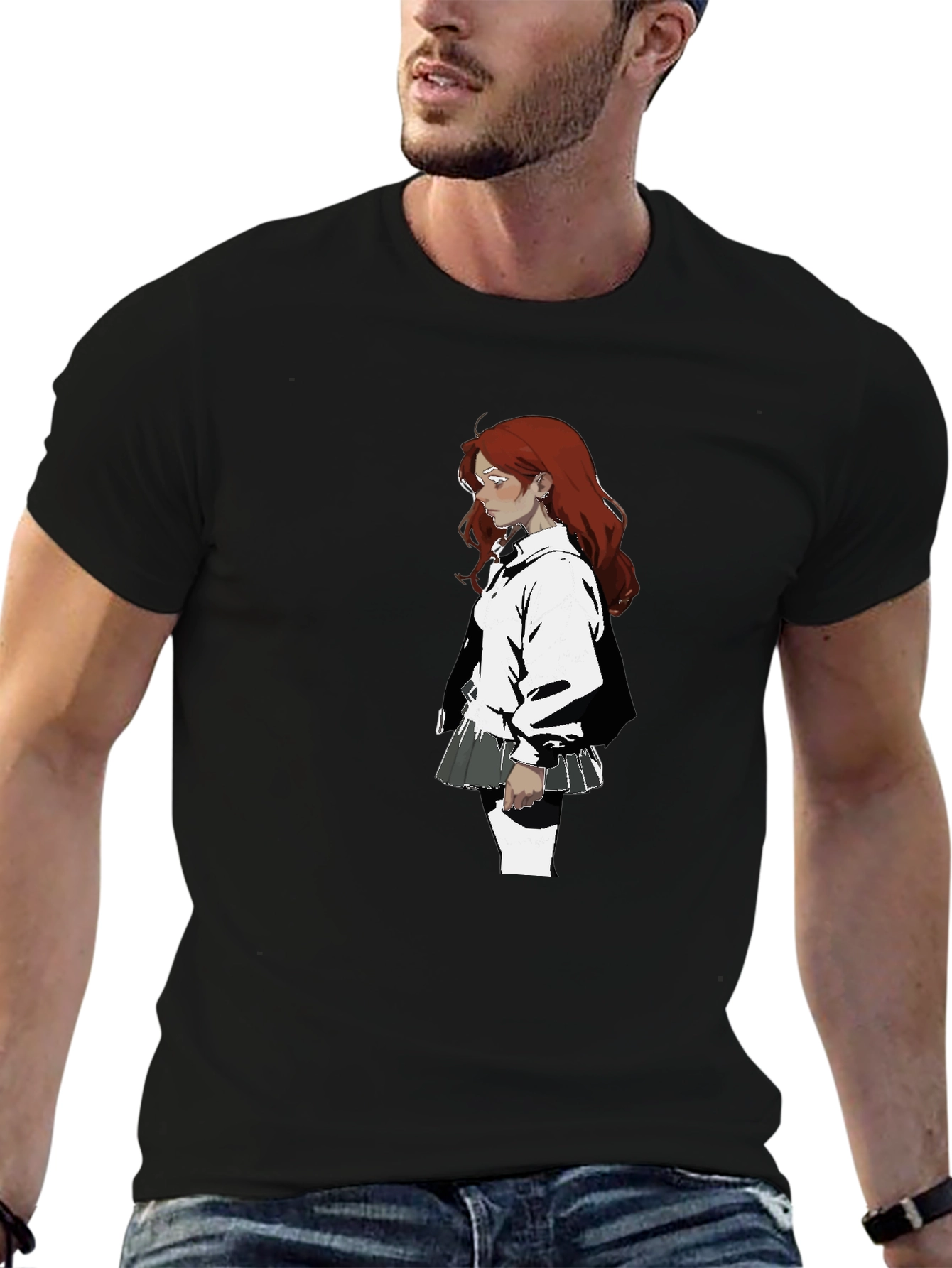 Anime Girl Graphic Black T-Shirt