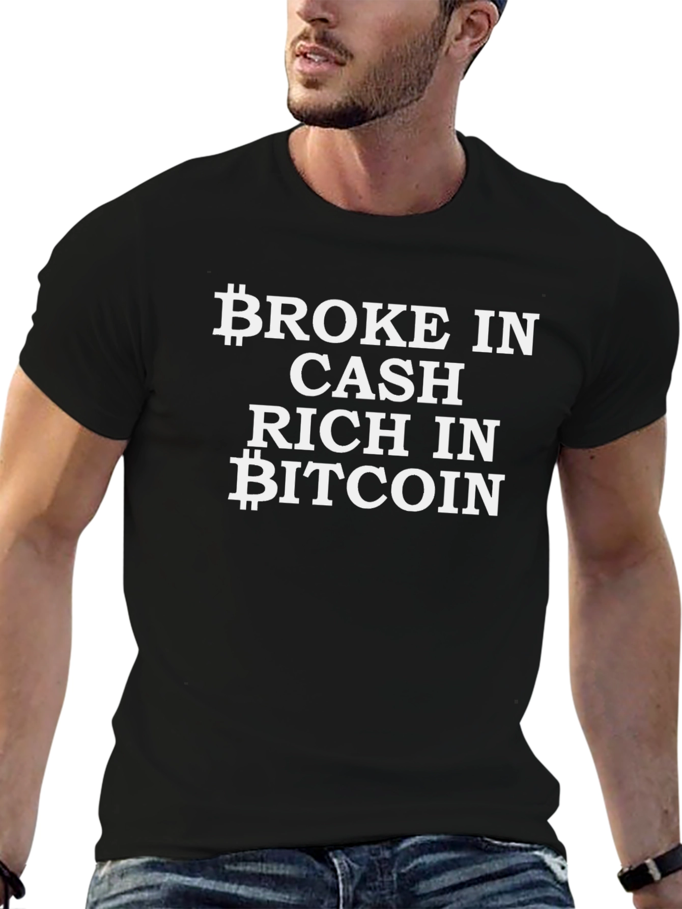 Broke In Cash Rich In Bitcoin Black T-Shirt