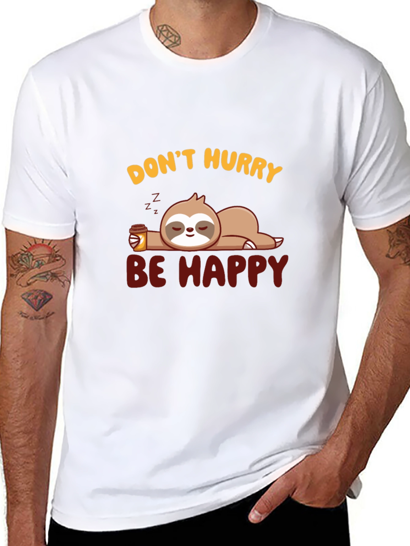 Dont Hurry Be Happy Sloth Graphic T-Shirt