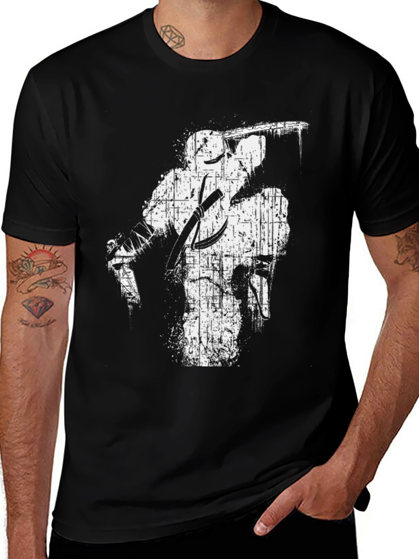 Distressed Ninja Graphic Black T-Shirt