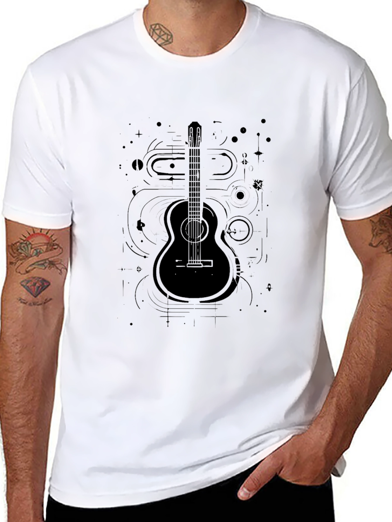 Guitar Graphic Tee - Black Musical Design