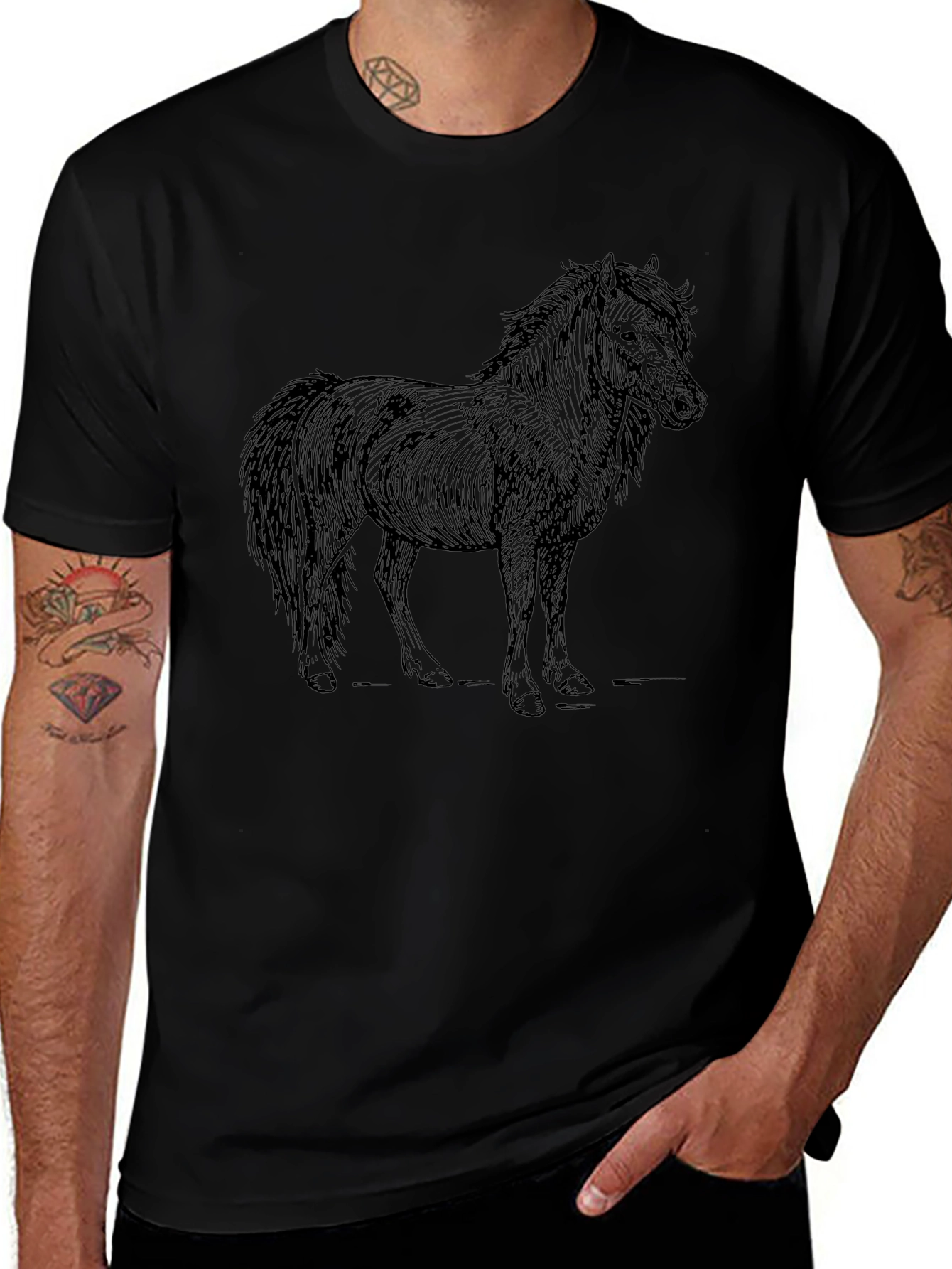 Black Horse Graphic Tee - Unisex Casual T-Shirt