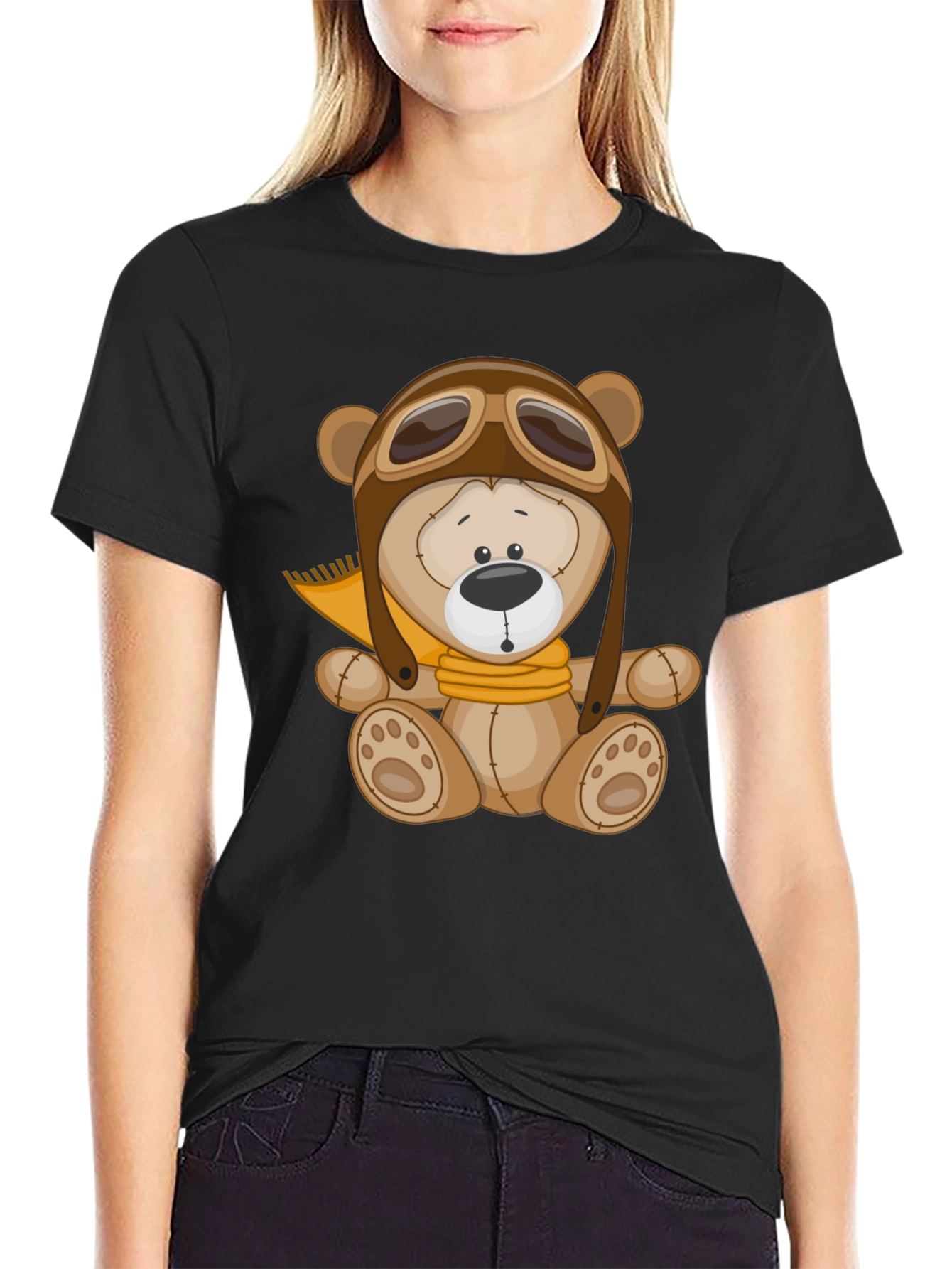Aviator Bear T-Shirt - Black Cotton Graphic Tee