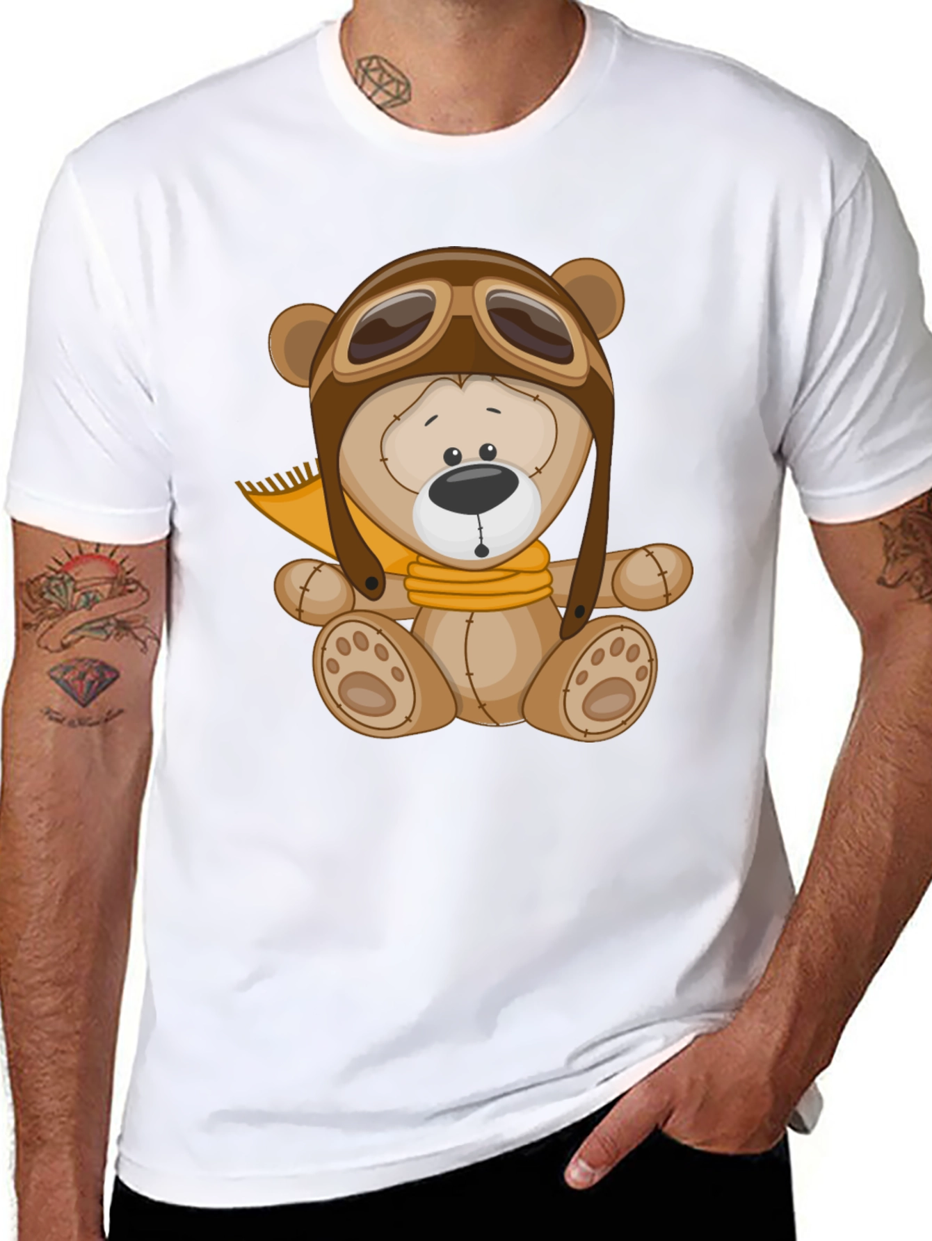 Aviator Bear T-Shirt - Black Cotton Graphic Tee